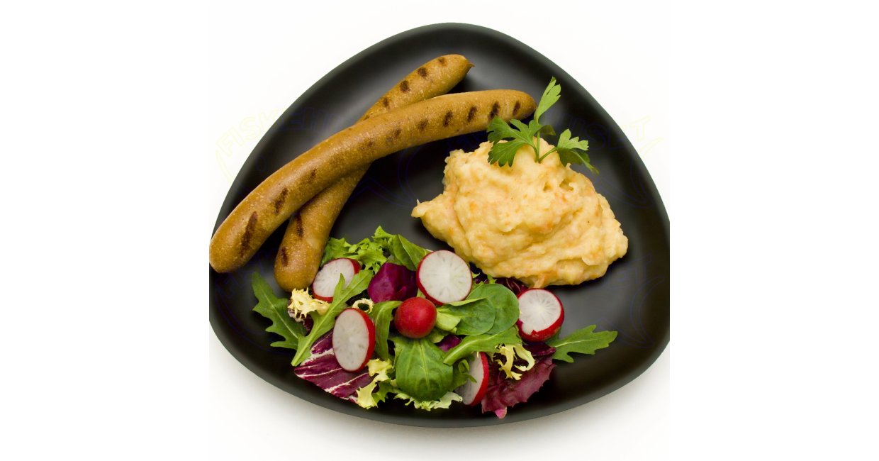 Thy-Pølsen-Fiskegriller med grov kartoffel/grøntsagsmos og grøn salat